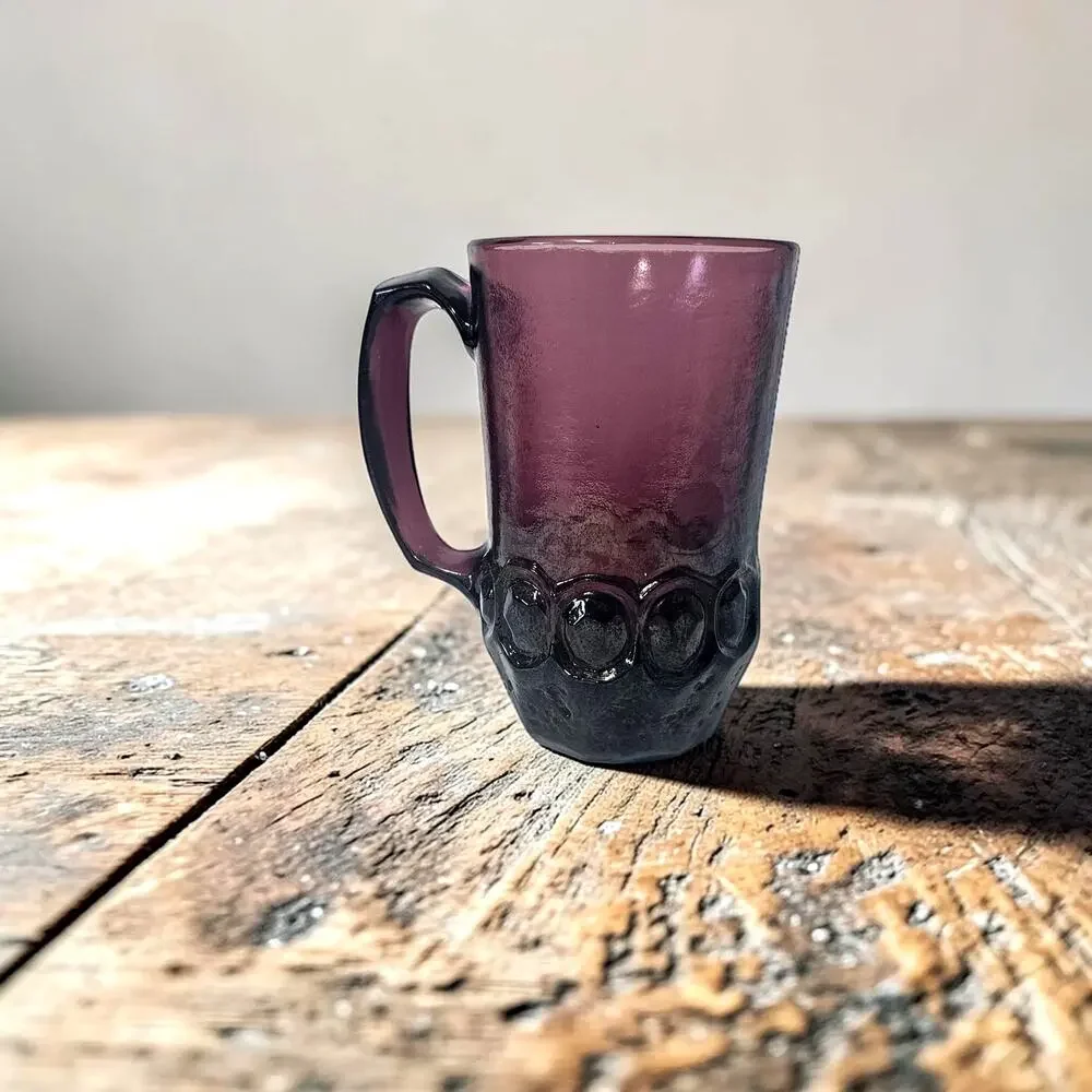 Vintage Purple Amethyst Hobnail Glass Mug 